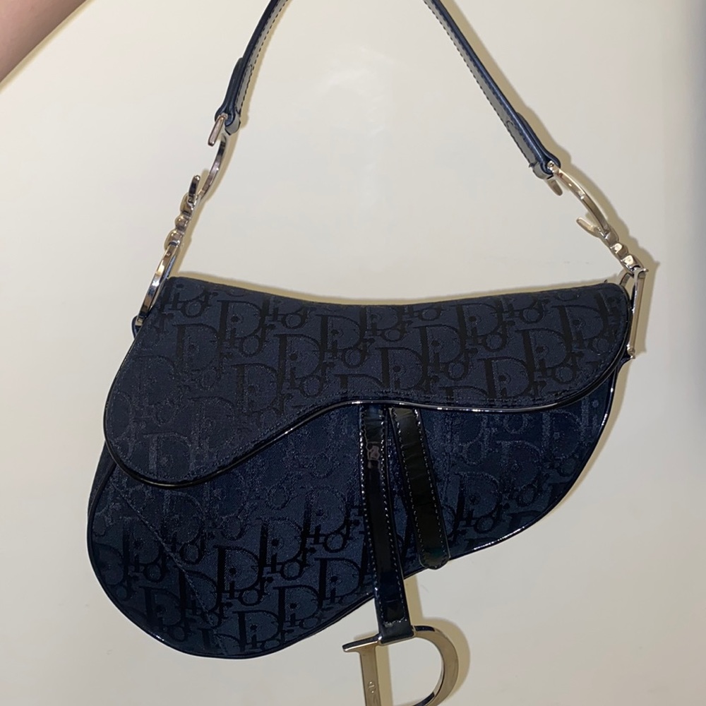 Vintage Dior saddle bag black in monogram classic authentic mint silver